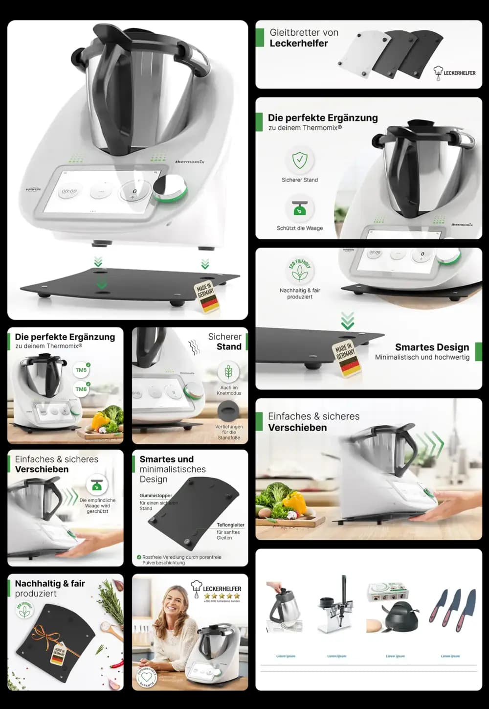 LECKERHELFER Gleitbrett für Thermomix, mit Teflonfüßen, zum einfachen und sicheren Verschieben des Geräts.