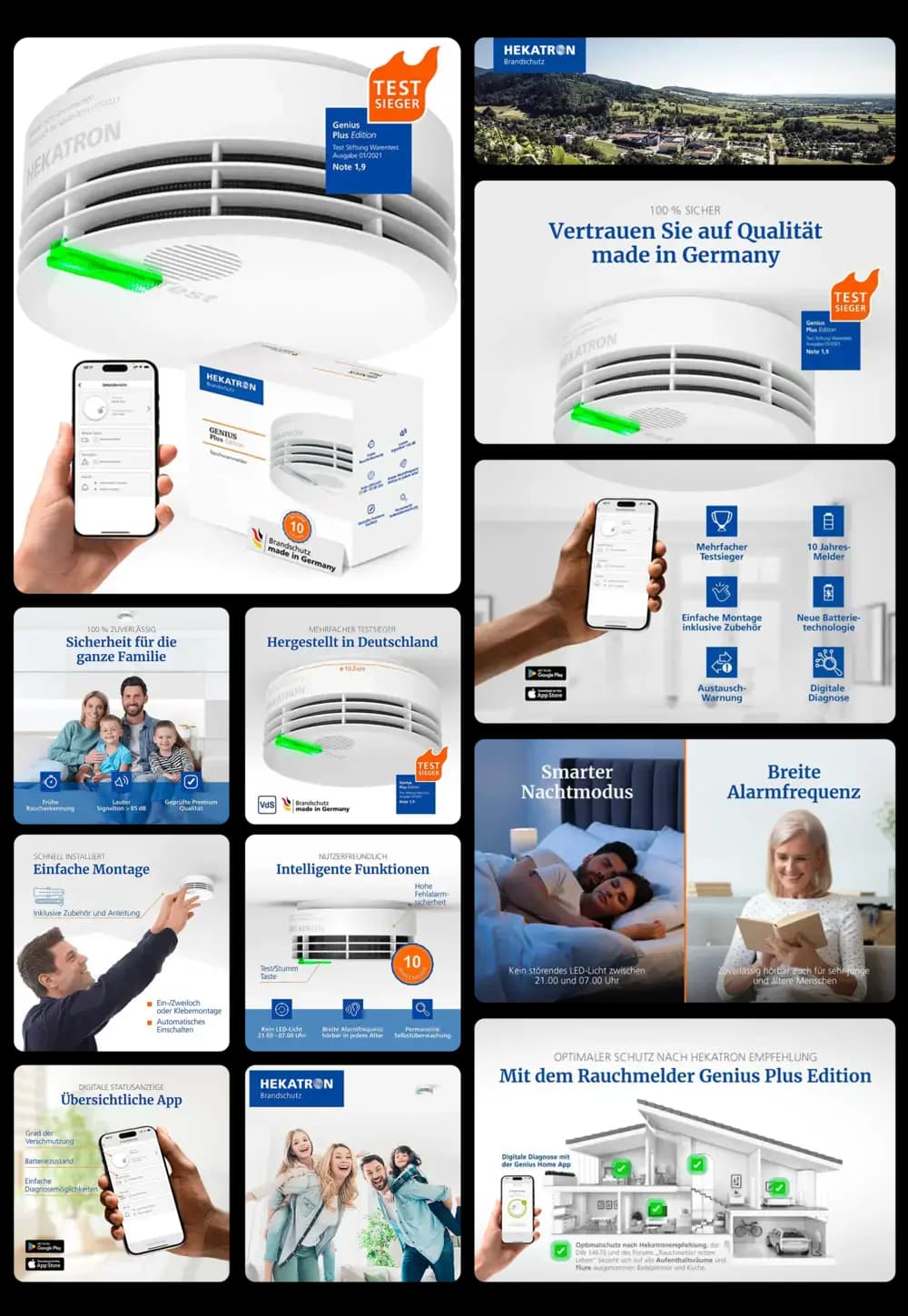Hekatron Genius Plus Edition Rauchmelder, ein intelligenter, funkvernetzter Brandmelder für das Smart Home, mit App-Steuerung und hoher Sicherheit.