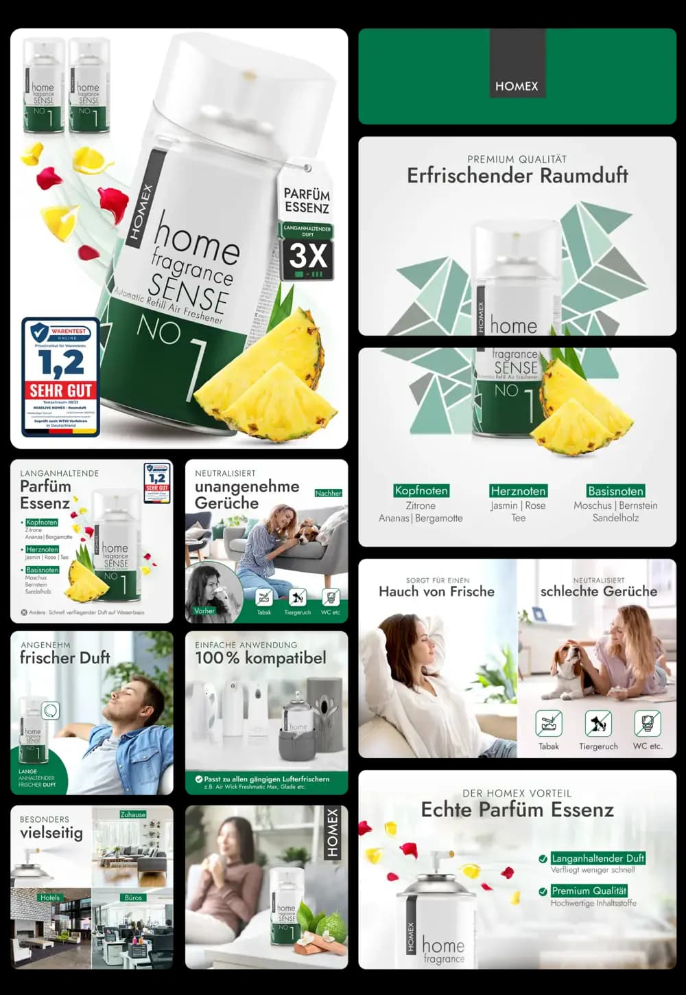 Homex Raumduft Home Fragrance Sense mit Ananas-Duft und Neutralisierungsfunktion für frische Raumluft.