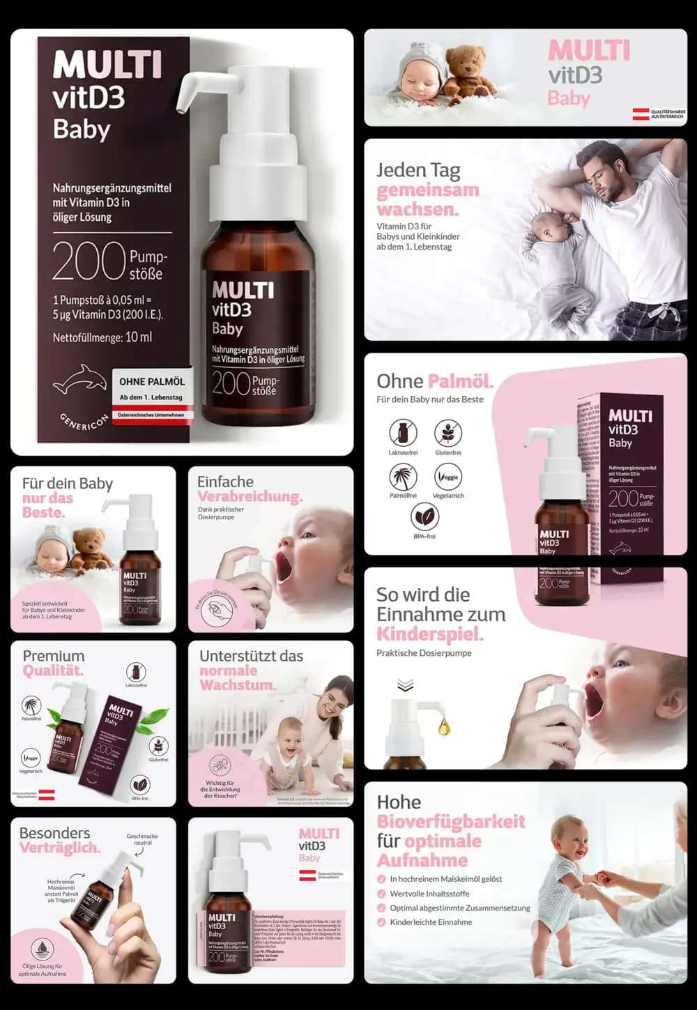 Multi vitD3 Baby: Vitamin D3 Tropfen in öliger Lösung zur Unterstützung des gesunden Knochenwachstums bei Babys.