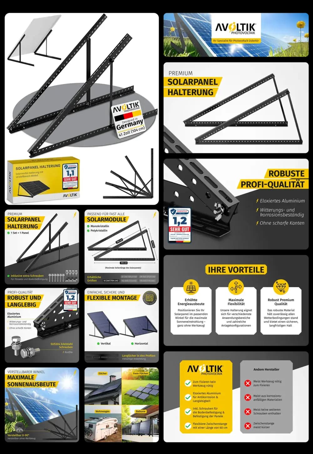 Solarpanel-Halterung von Avoltik aus robustem Aluminium, für die Montage von Solarmodulen