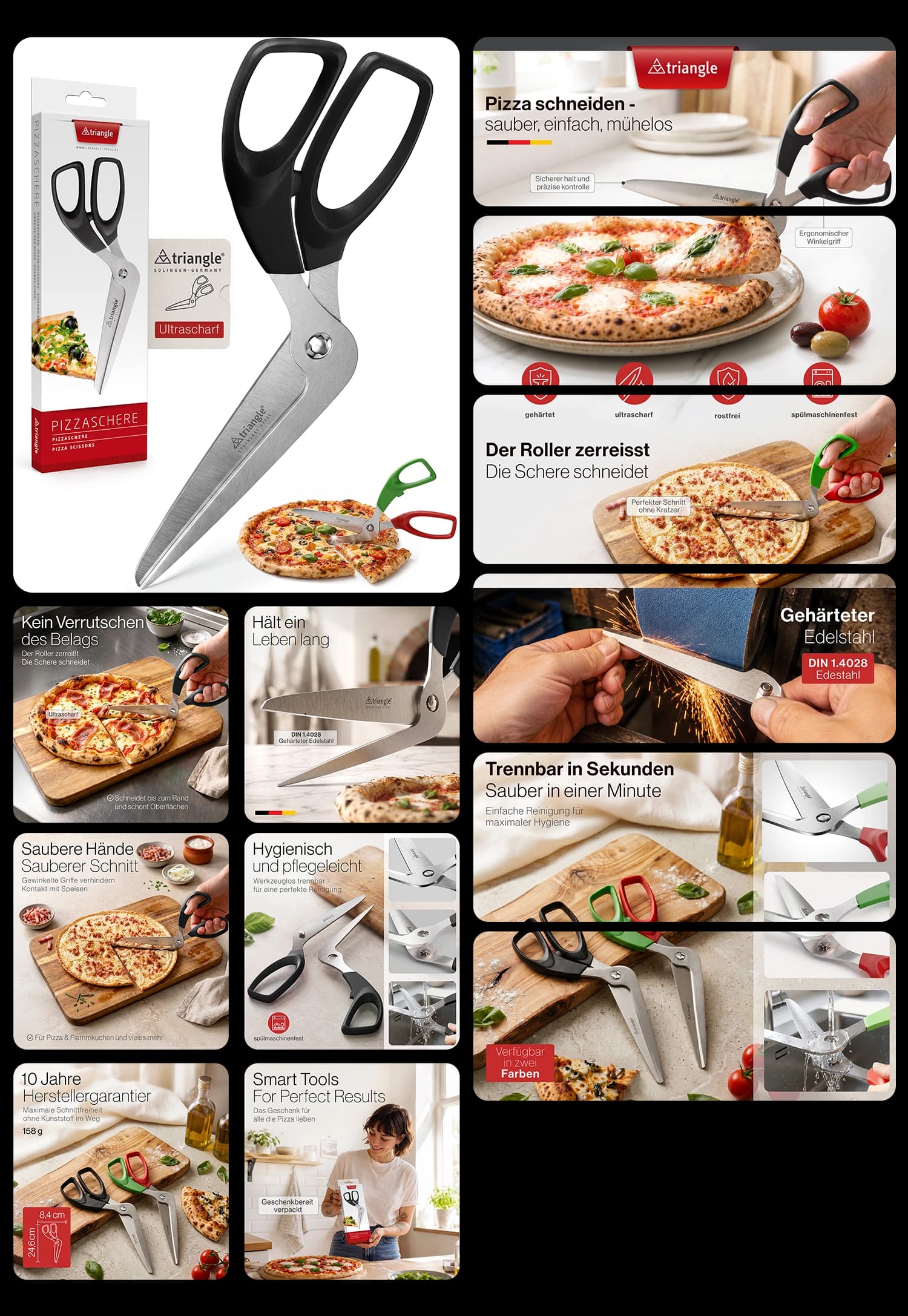 triangle Pizzaschere aus rostfreiem gehärtetem Edelstahl zerlegbare Küchenschere zum sauberen Schneiden von Pizza